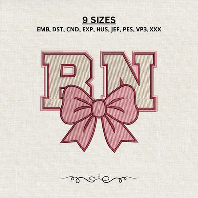 RN Coquette Bow Embroidery Design – Pink Nurse Monogram Machine Embroidery File Embroidery/Applique DESIGNS PatternFeed8 