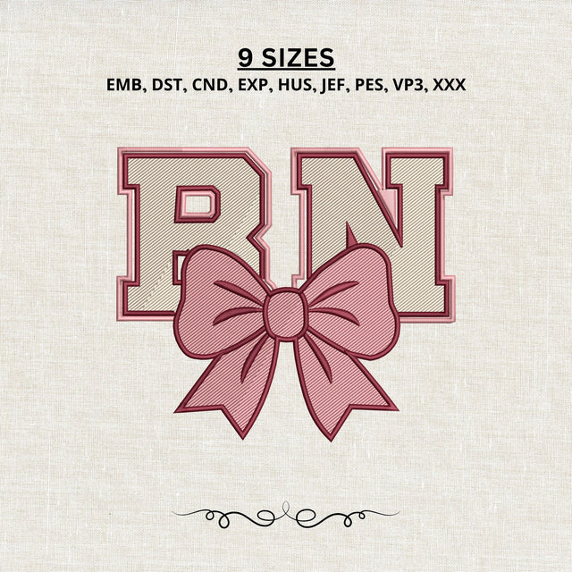 RN Coquette Bow Embroidery Design – Pink Nurse Monogram Machine Embroidery File Embroidery/Applique DESIGNS PatternFeed8 