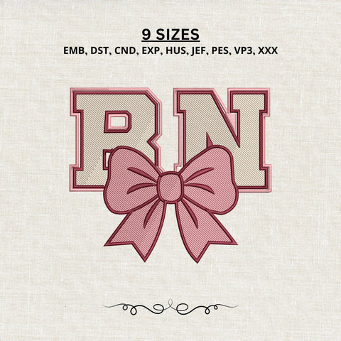 RN Coquette Bow Embroidery Design – Pink Nurse Monogram Machine Embroidery File Embroidery/Applique DESIGNS PatternFeed8 