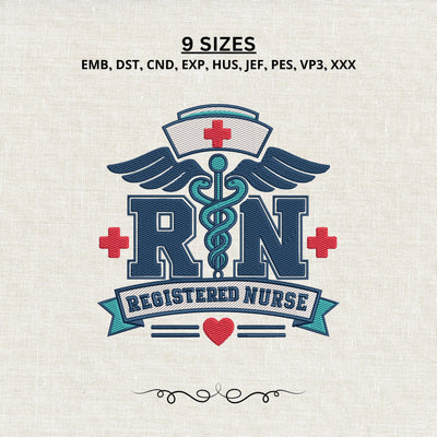 RN Registered Nurse Embroidery Design – Nurse Cap Medical Symbol Caduceus Embroidery File, Nursing Healthcare Machine Embroidery Embroidery/Applique DESIGNS PatternFeed8 