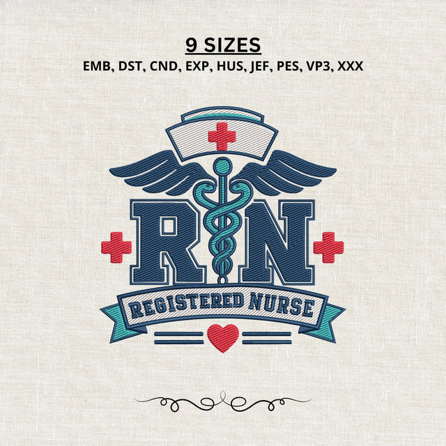 RN Registered Nurse Embroidery Design – Nurse Cap Medical Symbol Caduceus Embroidery File, Nursing Healthcare Machine Embroidery Embroidery/Applique DESIGNS PatternFeed8 