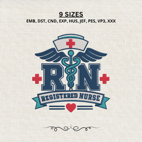 RN Registered Nurse Embroidery Design – Nurse Cap Medical Symbol Caduceus Embroidery File, Nursing Healthcare Machine Embroidery Embroidery/Applique DESIGNS PatternFeed8 