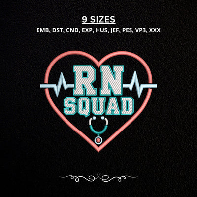 RN Squad Embroidery Design – Registered Nurse Heartbeat Stethoscope Embroidery File, Nurse Team Medical Machine Embroidery Embroidery/Applique DESIGNS PatternFeed8 