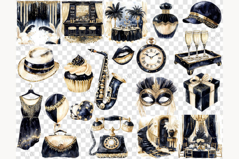 Roaring 20s Clipart | Gatsby Party Art Deco PNG Images SVG GlamArtZhanna 