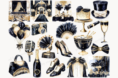 Roaring 20s Clipart | Gatsby Party Art Deco PNG Images SVG GlamArtZhanna 