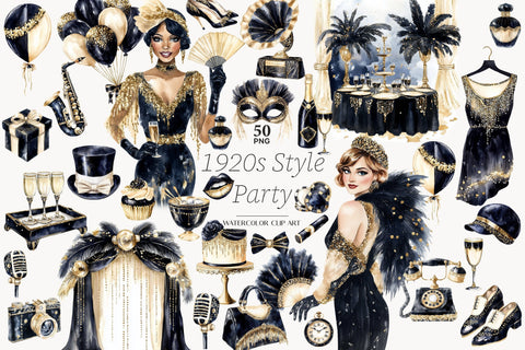 Roaring 20s Clipart | Gatsby Party Art Deco PNG Images SVG GlamArtZhanna 