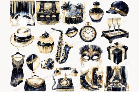 Roaring 20s Clipart | Gatsby Party Art Deco PNG Images SVG GlamArtZhanna 