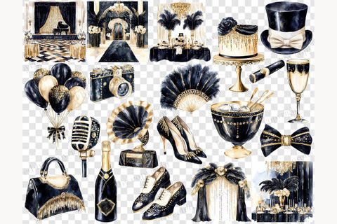 Roaring 20s Clipart | Gatsby Party Art Deco PNG Images SVG GlamArtZhanna 