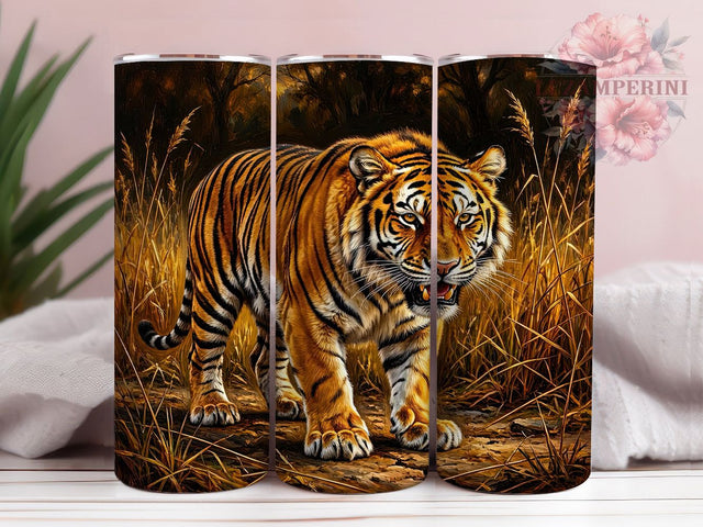 Roaring Golden Tiger 20oz Tumbler Wrap, Golden Orange, Wildlife Design, Fierce Animal, Tiger Face, 20oz Tumbler Wrap, Sublimation PNG Sublimation Li Zamperini 