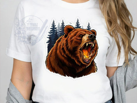 Roaring Grizzly Bear T-Shirt PNG, Roaring Bear, Fierce Wildlife, Brown Bear Portrait, Sublimation PNG, Outdoor Adventure, Nature Power Sublimation ToriDesigns 