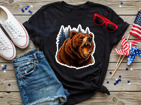 Roaring Grizzly Bear T-Shirt PNG, Roaring Bear, Fierce Wildlife, Brown Bear Portrait, Sublimation PNG, Outdoor Adventure, Nature Power Sublimation ToriDesigns 