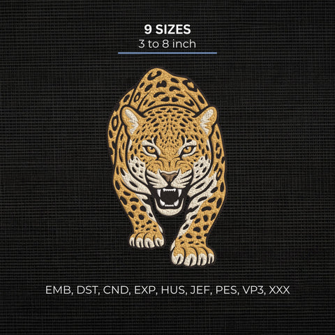 Roaring Leopard Embroidery Design – Fierce Wild Leopard Big Cat Animal Machine Embroidery File Embroidery/Applique DESIGNS PatternFeed8 