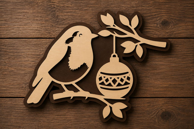 Robin Bird Branch Ornament Laser Cut SVG File SVG Regulrcrative 