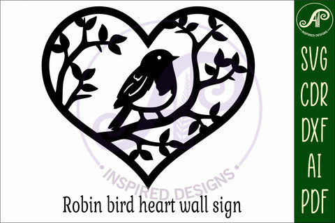 Robin bird heart wall sign, SVG file. SVG APInspireddesigns 