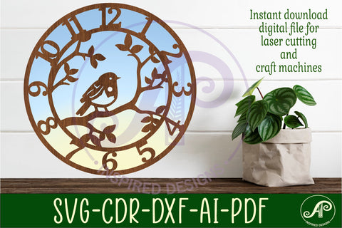 Robin bird wall clock laser cut files, SVG file SVG APInspireddesigns 