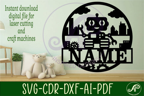 Robot name sign svg laser cut template SVG APInspireddesigns 