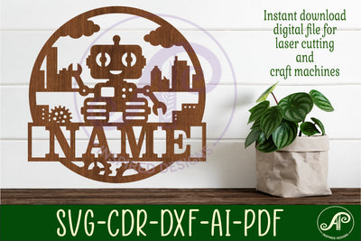 Robot name sign svg laser cut template SVG APInspireddesigns 
