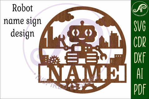 Robot name sign svg laser cut template SVG APInspireddesigns 