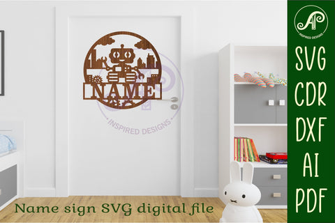 Robot name sign svg laser cut template SVG APInspireddesigns 