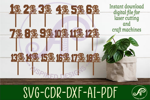 Robot personalized number cake toppers, 18 designs SVG SVG APInspireddesigns 