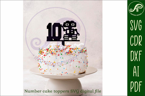Robot personalized number cake toppers, 18 designs SVG SVG APInspireddesigns 