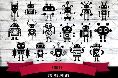 Robots Vector Bundle - JPG, SVG, PNG, EPS - Digital Download with Commercial License for Cricut, Silhouette, Scan N Cut Crafting SVG Loveleen Kaur 