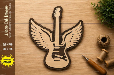 Rock Angel Guitar Laser Cut SVG Design SVG Regulrcrative 