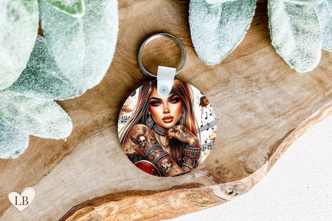 Rock Chick Keychain Sublimation, Pin Up Key Ring PNG Sublimation BijouBay 