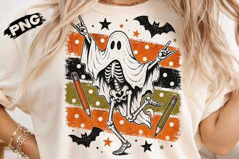 Rock On Ghost Skeleton Halloween PNG SVG DesignDestine 