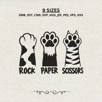Rock Paper Scissors Cat Paws Embroidery Design – Funny Cat Lover Machine Embroidery File Embroidery/Applique DESIGNS PatternFeed8 