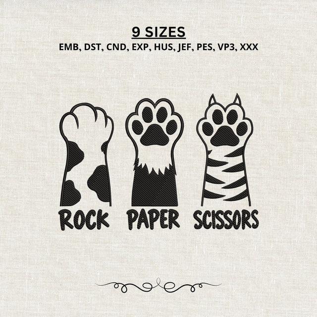 Rock Paper Scissors Cat Paws Embroidery Design – Funny Cat Lover Machine Embroidery File Embroidery/Applique DESIGNS PatternFeed8 