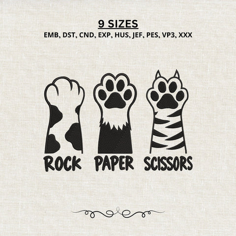 Rock Paper Scissors Cat Paws Embroidery Design – Funny Cat Lover Machine Embroidery File Embroidery/Applique DESIGNS PatternFeed8 