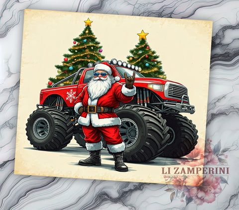 Rock Santa, Christmas Monster Truck, Tumbler PNG, Sublimation Design, Holiday Tumbler, Fun Christmas, Kids Gift Sublimation Li Zamperini 