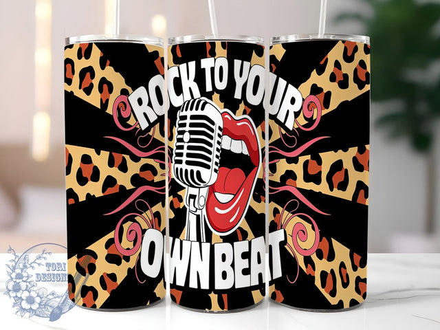 Rock to Your Own Beat Leopard Tumbler, 20oz Tumbler Wrap, Music Lover Gift, Trendy Animal Print Mug, Personalized Leopard Tumbler, Stylish Drinkware Sublimation ToriDesigns 
