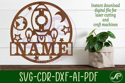 Rocket name sign svg laser cut template SVG APInspireddesigns 