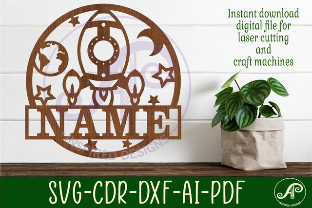 Rocket name sign svg laser cut template SVG APInspireddesigns 