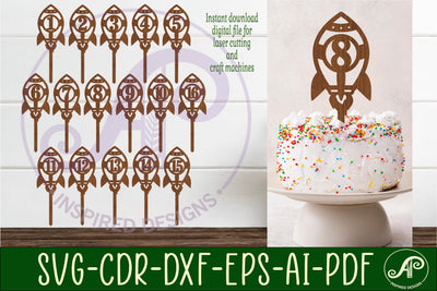 Rocket number cake toppers, 16 designs SVG laser cut SVG APInspireddesigns 