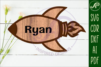 Rocket outline two layer name sign SVG APInspireddesigns 