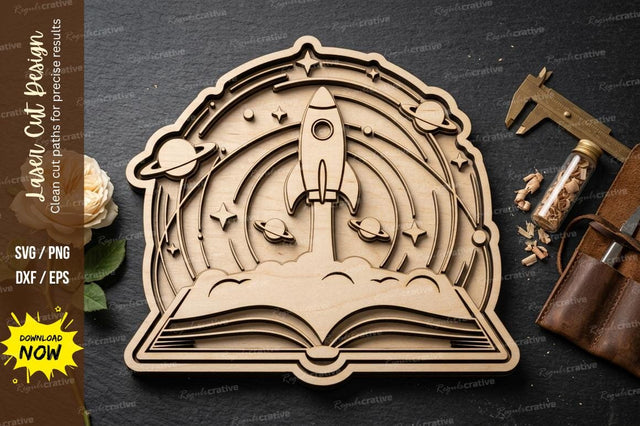 Rocket Space Book SVG Laser Cut Design | Kids Learning Decorative Pattern SVG Regulrcrative 