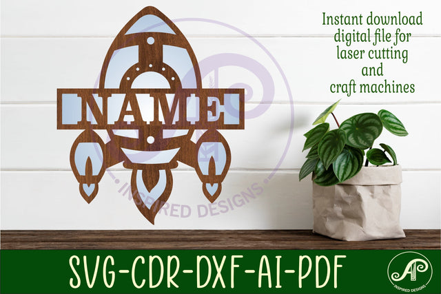 Rocket two layer name sign svg laser cut file SVG APInspireddesigns 