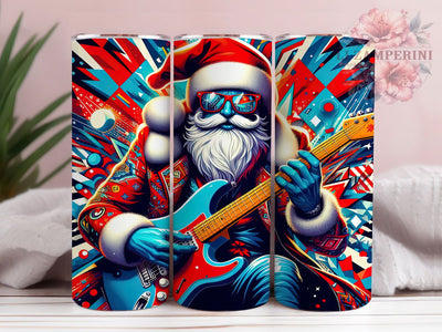 Rockin’ Guitar Santa Christmas Tumbler, Musical Christmas Wrap, Rockin’ Santa Sublimation, Festive Guitar Cup, 20Oz Skinny Tumbler Wrap, Holiday Music Mug, Jolly Santa Design Sublimation Li Zamperini 