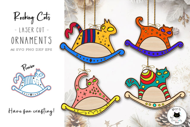 Rocking Cat Christmas Ornament Laser Cut SVG SVG Ivy's Creativity House 