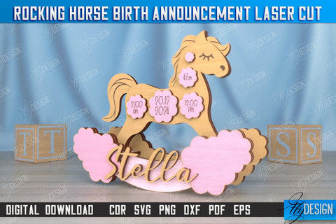 Rocking Horse Birth Announcement Bundle | Newborn | New Baby | Personalized Gift | CNC Files SVG Fly Design 