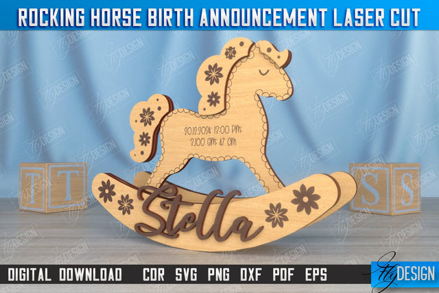 Rocking Horse Birth Announcement | Newborn | New Baby | Personalized Gift | CNC File SVG Fly Design 