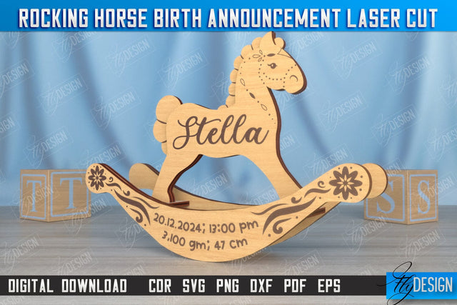 Rocking Horse Birth Announcement | Newborn | New Baby | Personalized Gift | CNC File SVG Fly Design 