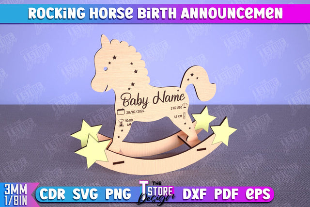Rocking Horse Birth Announcement | Newborn | New Baby | Personalized Gift | CNC File SVG The T Store Design 