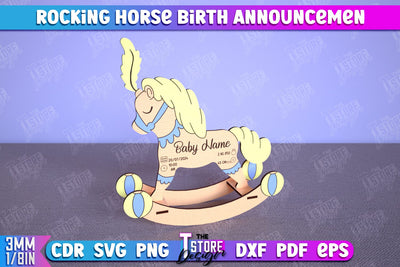 Rocking Horse Birth Announcement | Newborn | New Baby | Personalized Gift | CNC File SVG The T Store Design 