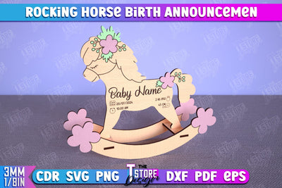 Rocking Horse Birth Announcement | Newborn | New Baby | Personalized Gift | CNC File SVG The T Store Design 