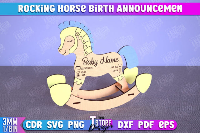 Rocking Horse Birth Announcement | Newborn | New Baby | Personalized Gift | CNC File SVG The T Store Design 