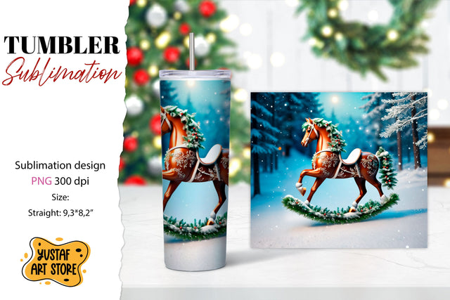 Rocking Horse Christmas Tumbler Sublimation Sublimation Yustaf Art Store 